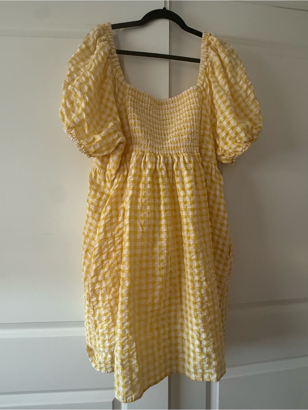 Old Navy Yellow Gingham Mini Dress with Puff Sleeves - Picture 4 of 4